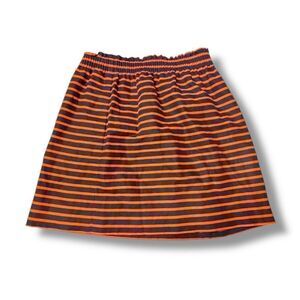 J. Crew Cotton  Linen Navy and Orange Striped Skirt Sz 4 Lined Elastic Waist